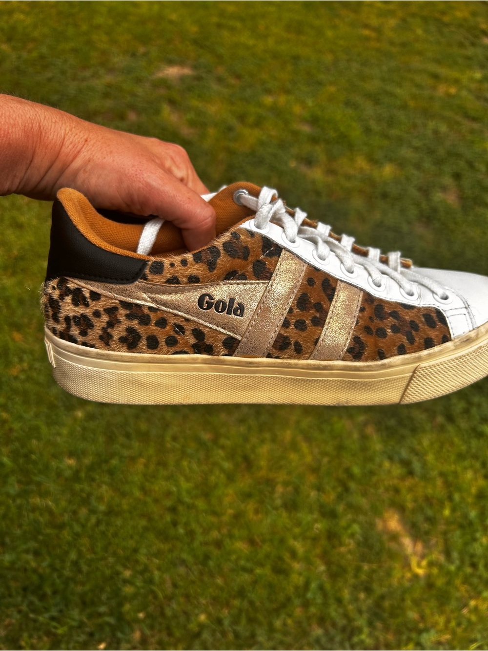 Gola Leopard Print Low-Top Sneaker with White Toe and Gold Stripes